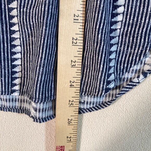 J Crew Blouse XS Navy Re-Imagined Ruffle Neck Button Up Stripe Geometric Design - Picture 3 of 11